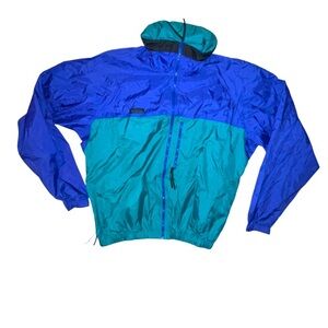 Vintage Columbia Full Zip Lightweight Jacket Colorblock Roll Up Hood Size Large